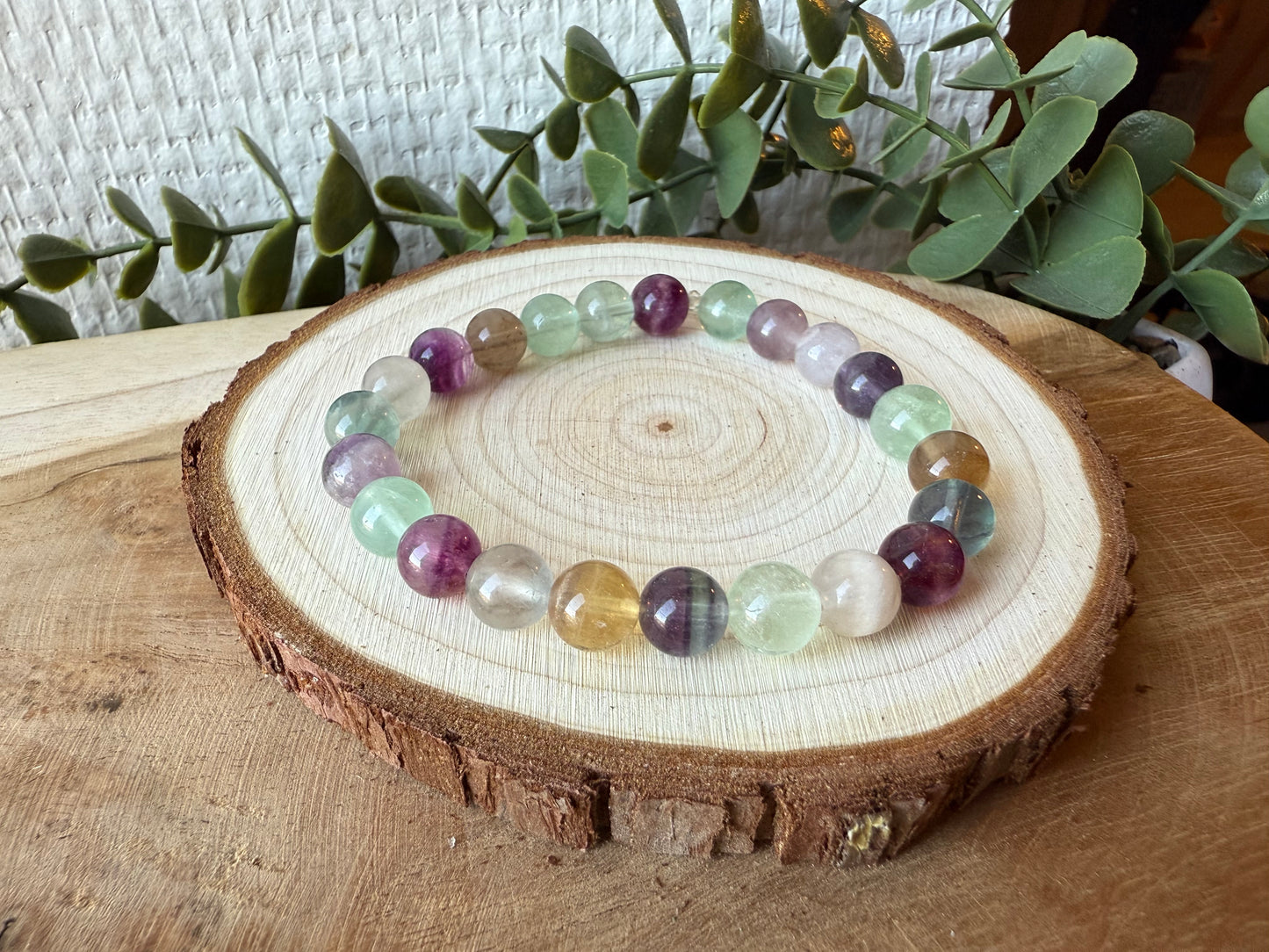 Bracelet FLUORITE MULTICOLORE - perles de 8mm