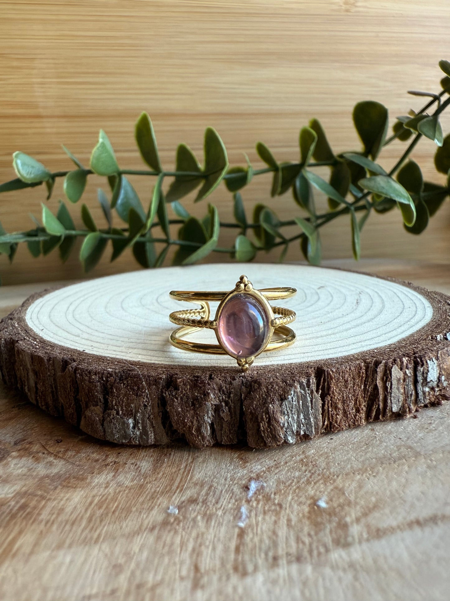 Bague Ethnique et Pierres - Acier inoxydable doré