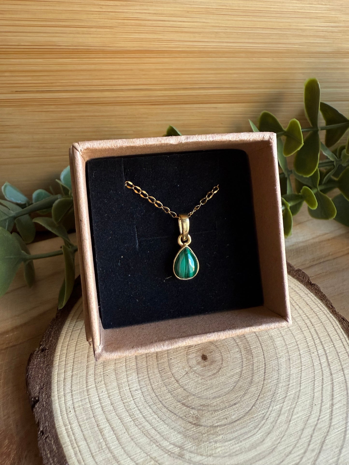 Coffret Pendentif - Malachite (Argent 925 doré à l'or fin)