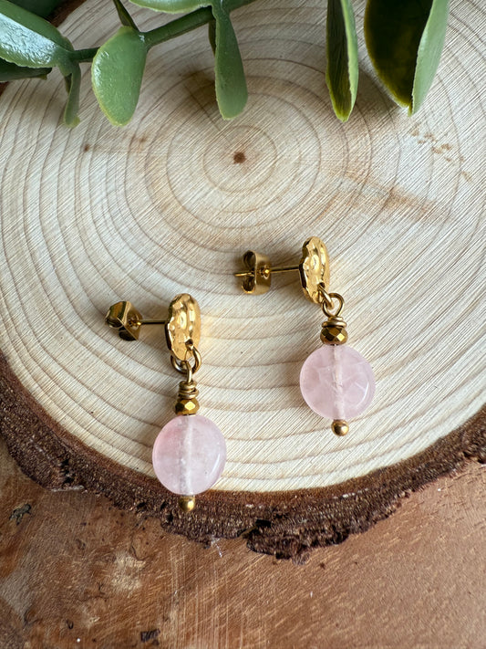 Coffret Clous d'oreilles / Pendentif - Quartz rose