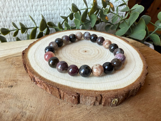 Bracelet TOURMALINE MULTICOLORE - perles de 8mm