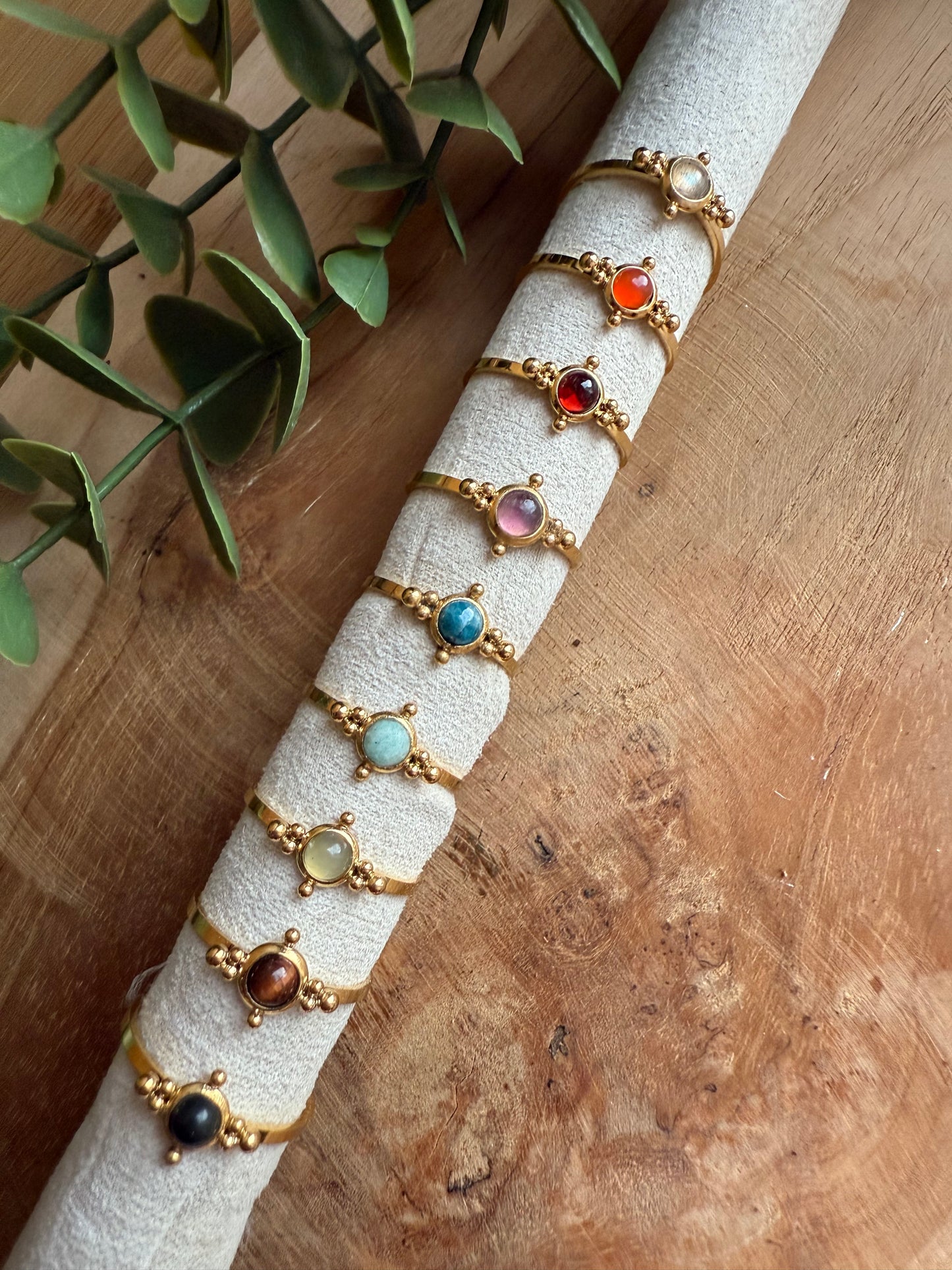 Bague fine et Pierres - Acier inoxydable doré