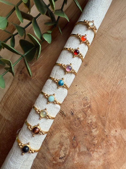 Bague fine et Pierres - Acier inoxydable doré