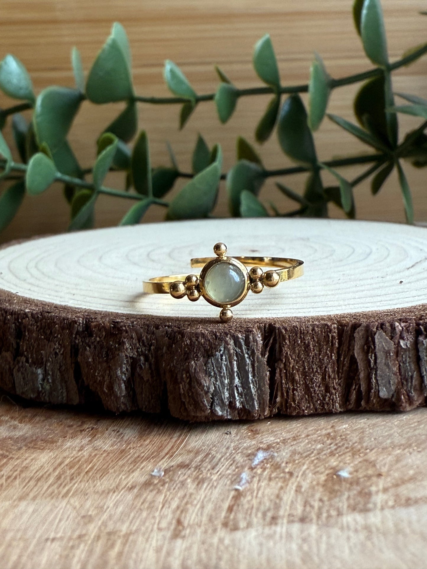 Bague fine et Pierres - Acier inoxydable doré