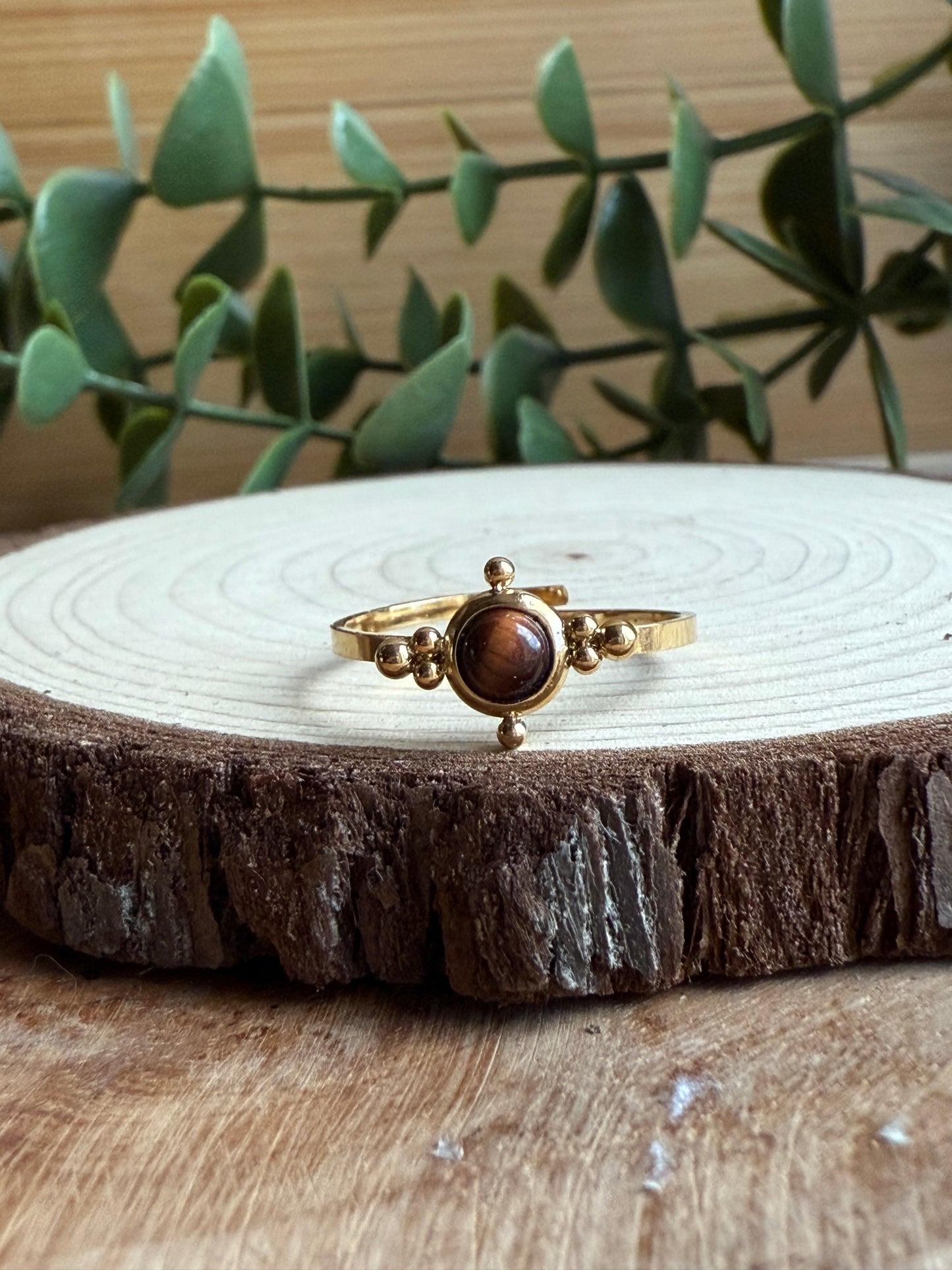 Bague fine et Pierres - Acier inoxydable doré