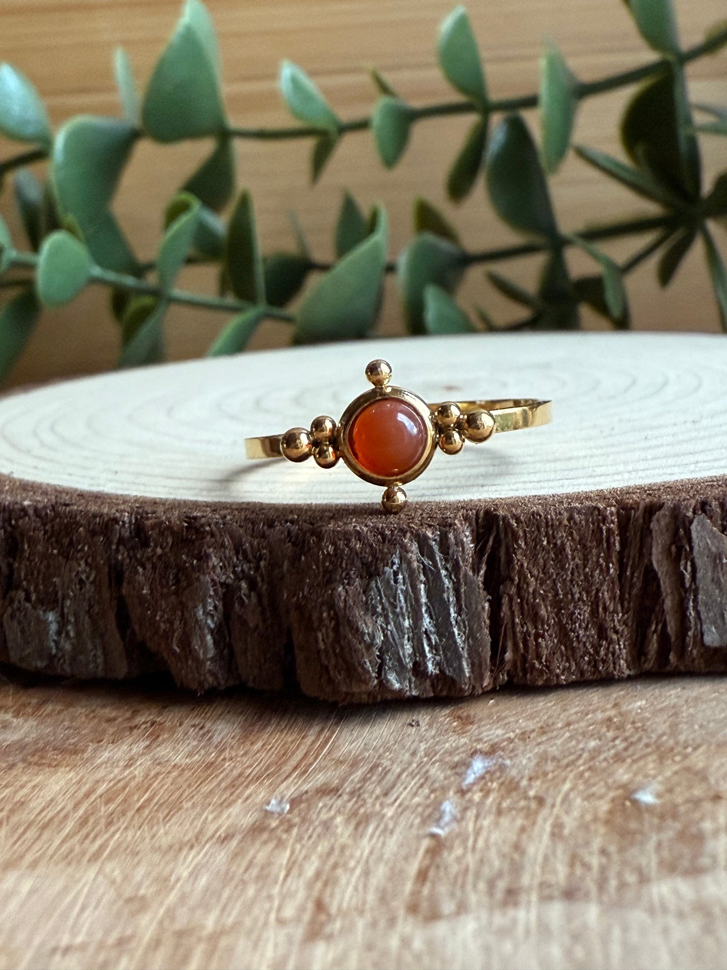 Bague fine et Pierres - Acier inoxydable doré