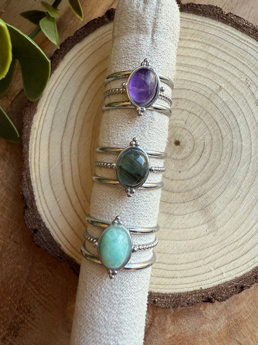 Bague Ethnique et Pierres - Acier inoxydable argenté