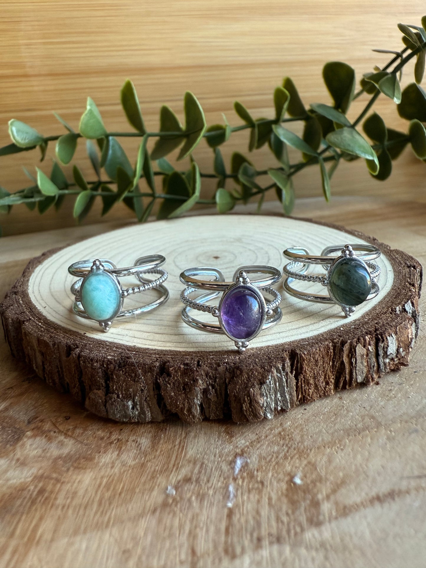 Bague Ethnique et Pierres - Acier inoxydable argenté