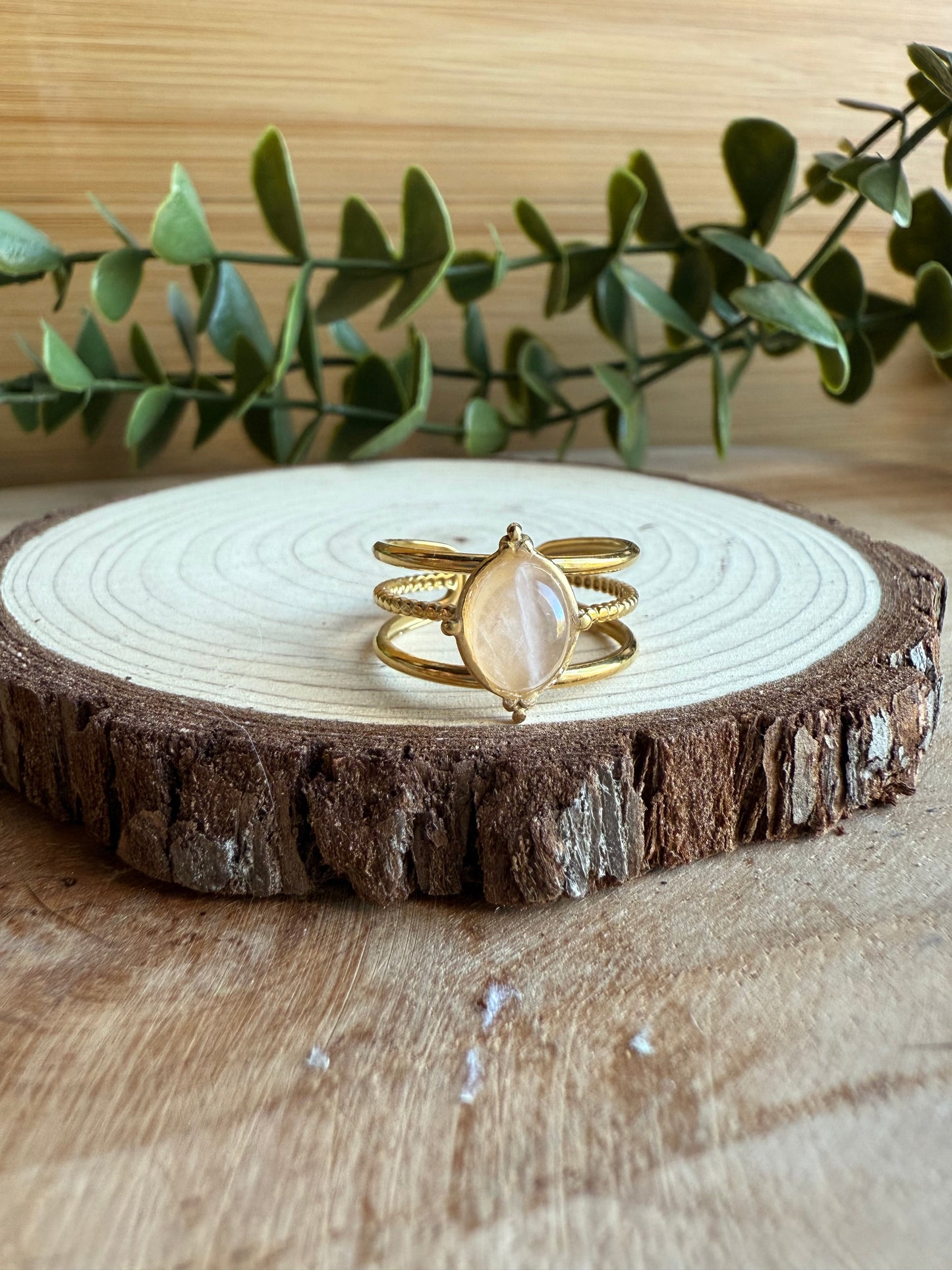 Bague Ethnique et Pierres - Acier inoxydable doré