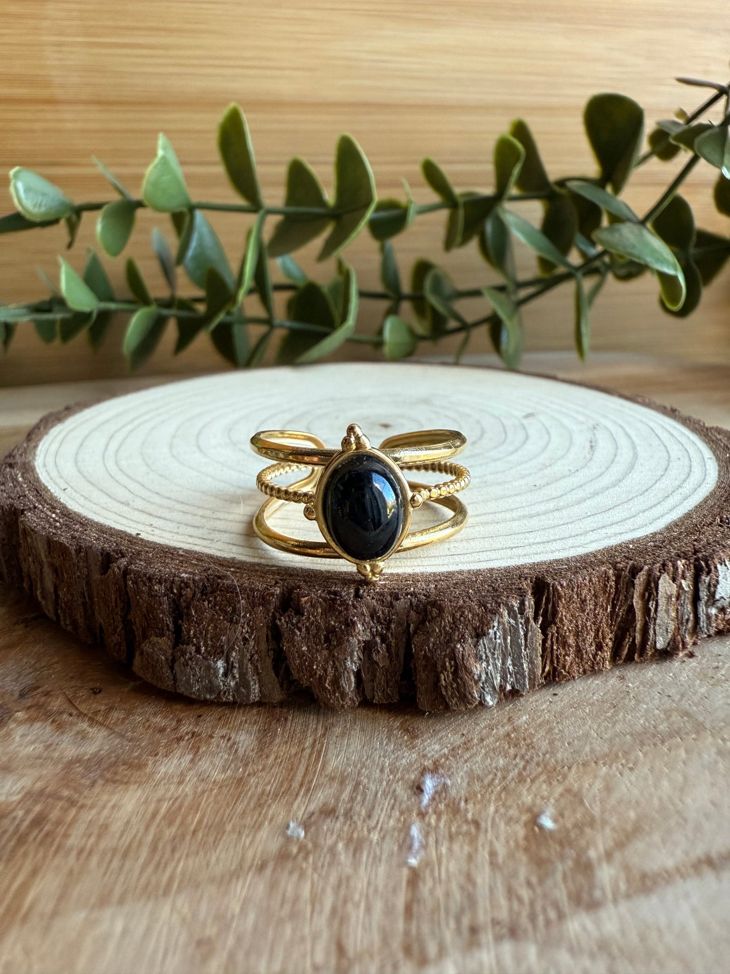 Bague Ethnique et Pierres - Acier inoxydable doré