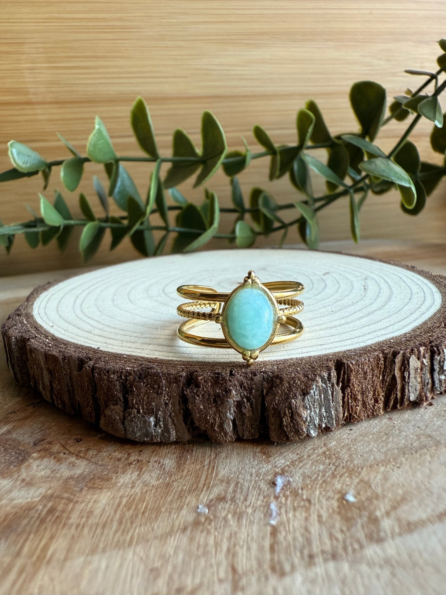 Bague Ethnique et Pierres - Acier inoxydable doré