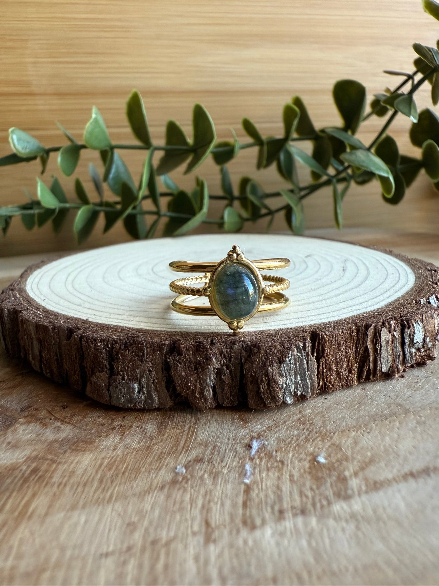 Bague Ethnique et Pierres - Acier inoxydable doré