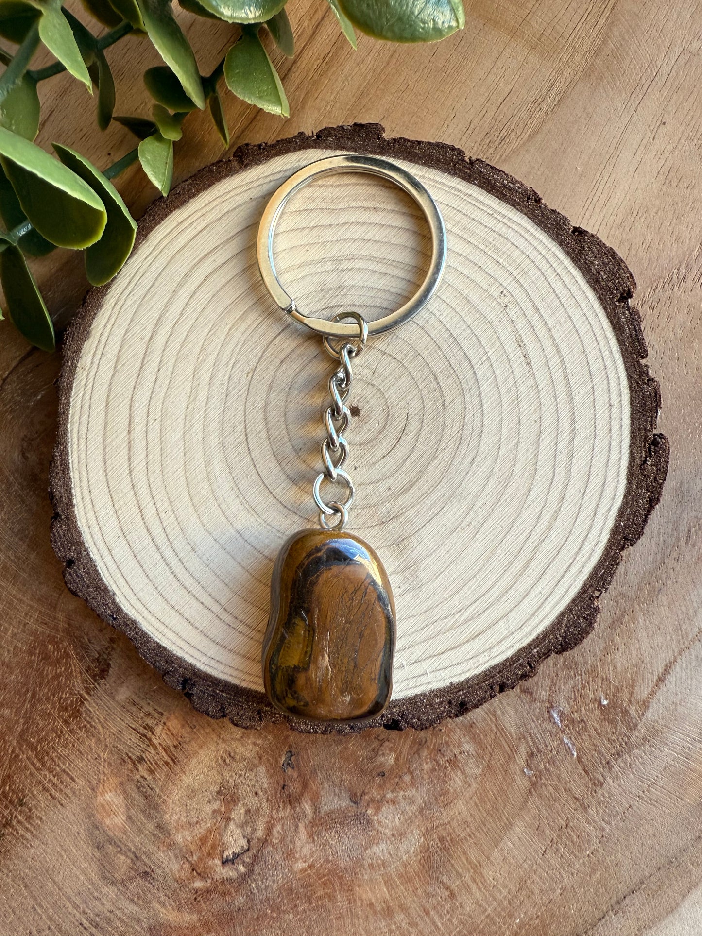 Porte-clefs pierre roulée - Oeil de Tigre
