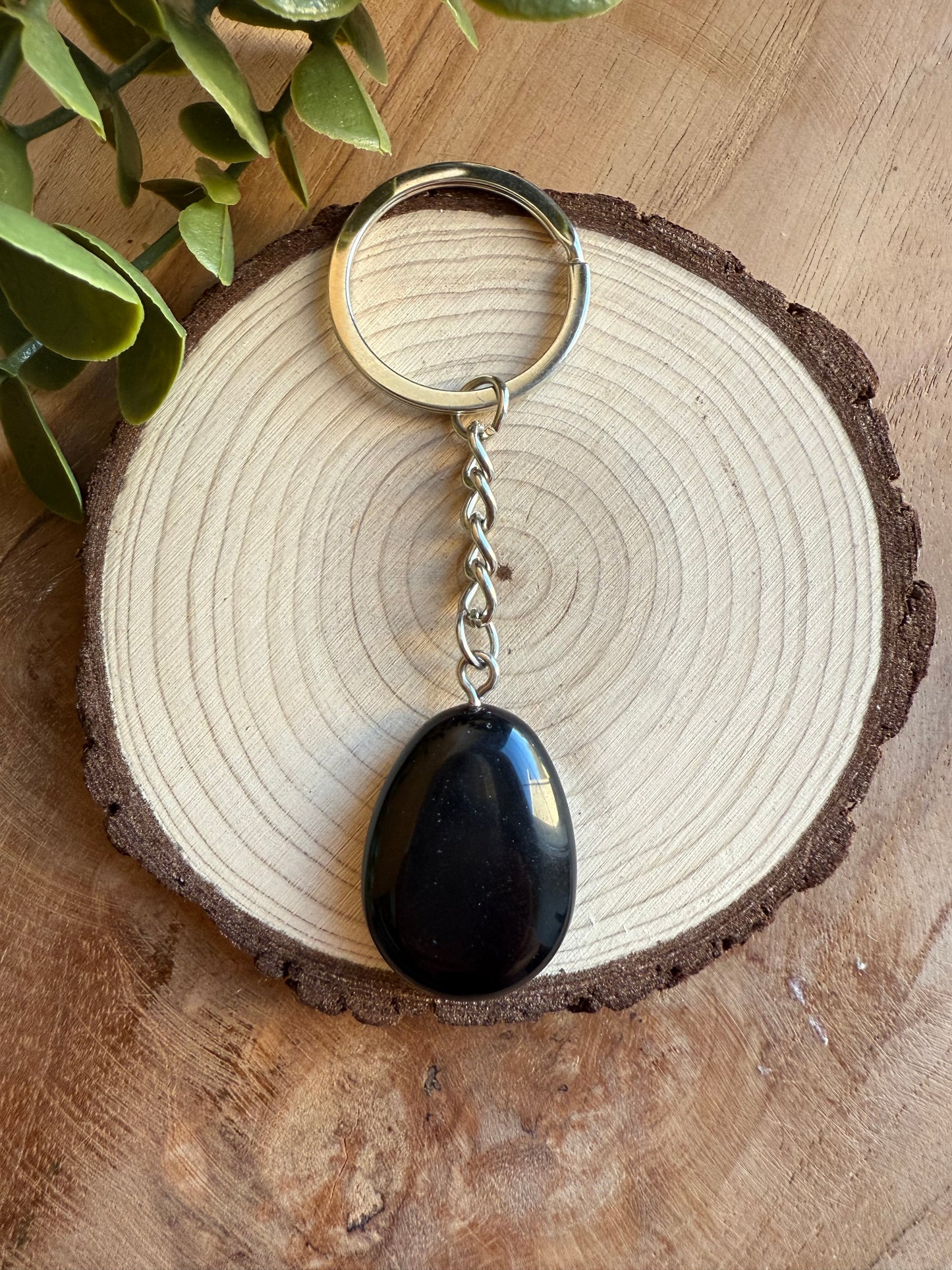 Porte-clefs pierre roulée - Obsidienne noire