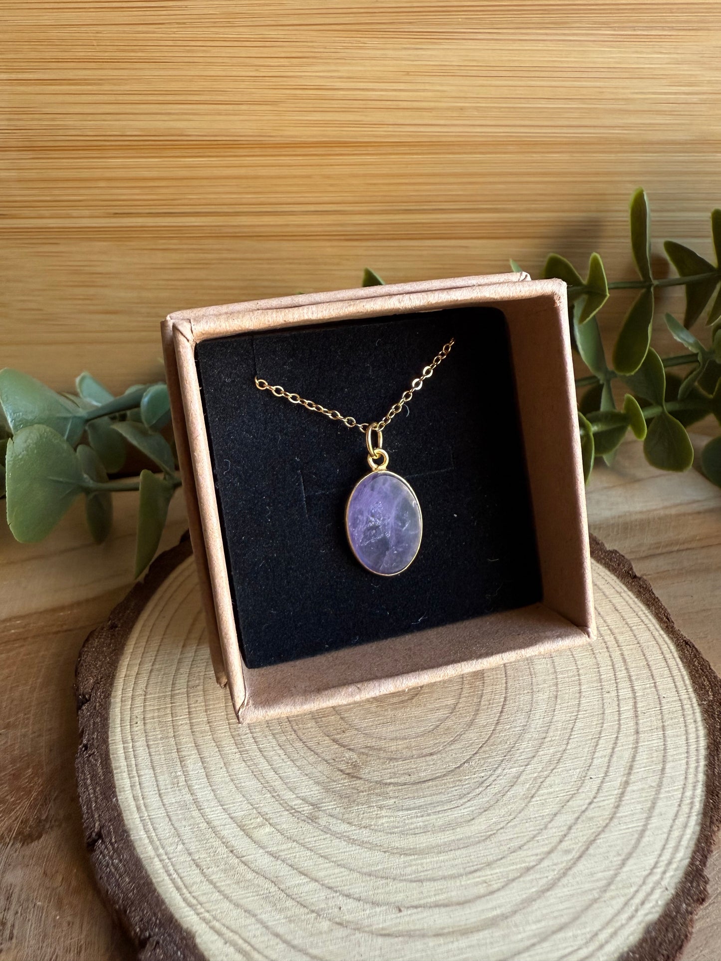 Coffret Pendentif Argent 925 doré à l'or fin - Améthyste