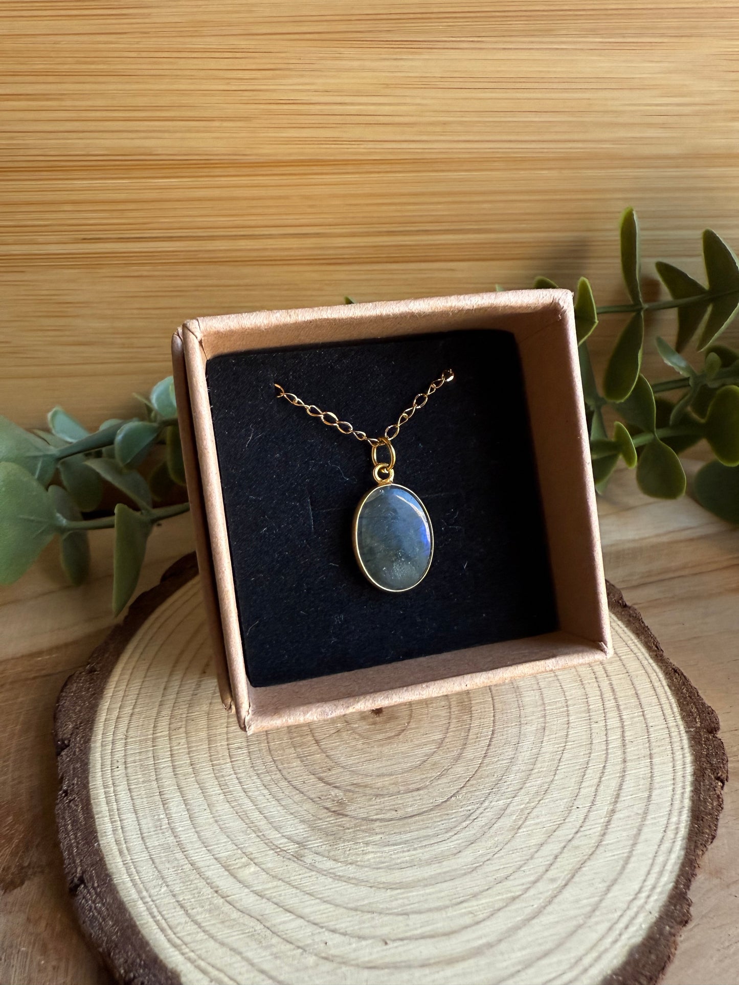 Coffret Pendentif Argent 925 doré à l'or fin - Labradorite