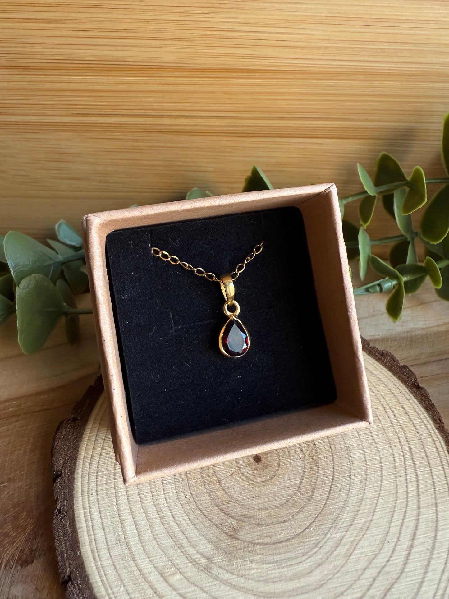 Coffret Pendentif - Grenat (Argent 925 doré à l'or fin)