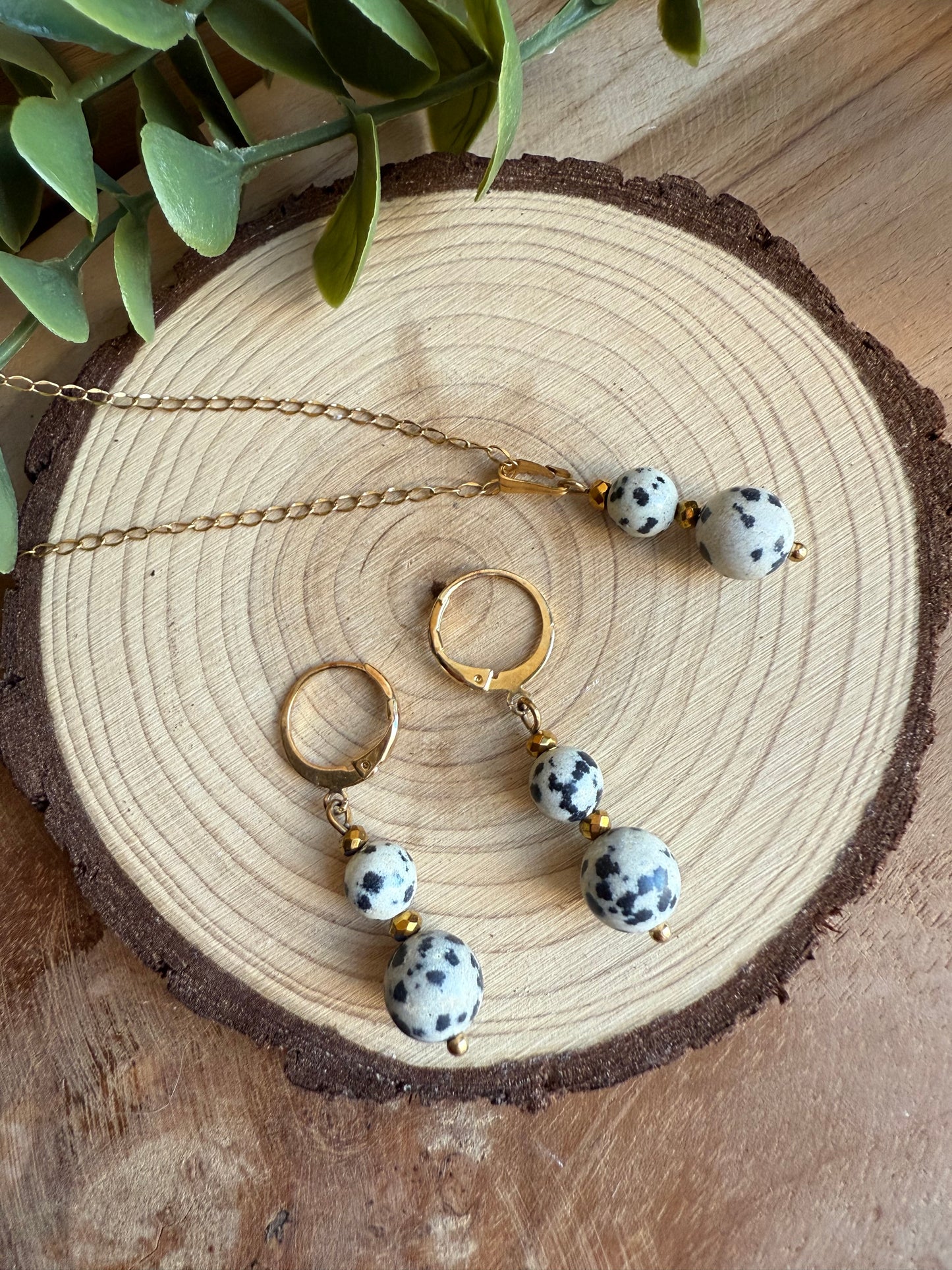 Coffret Boucles / Pendentif - Jaspe Dalmatien