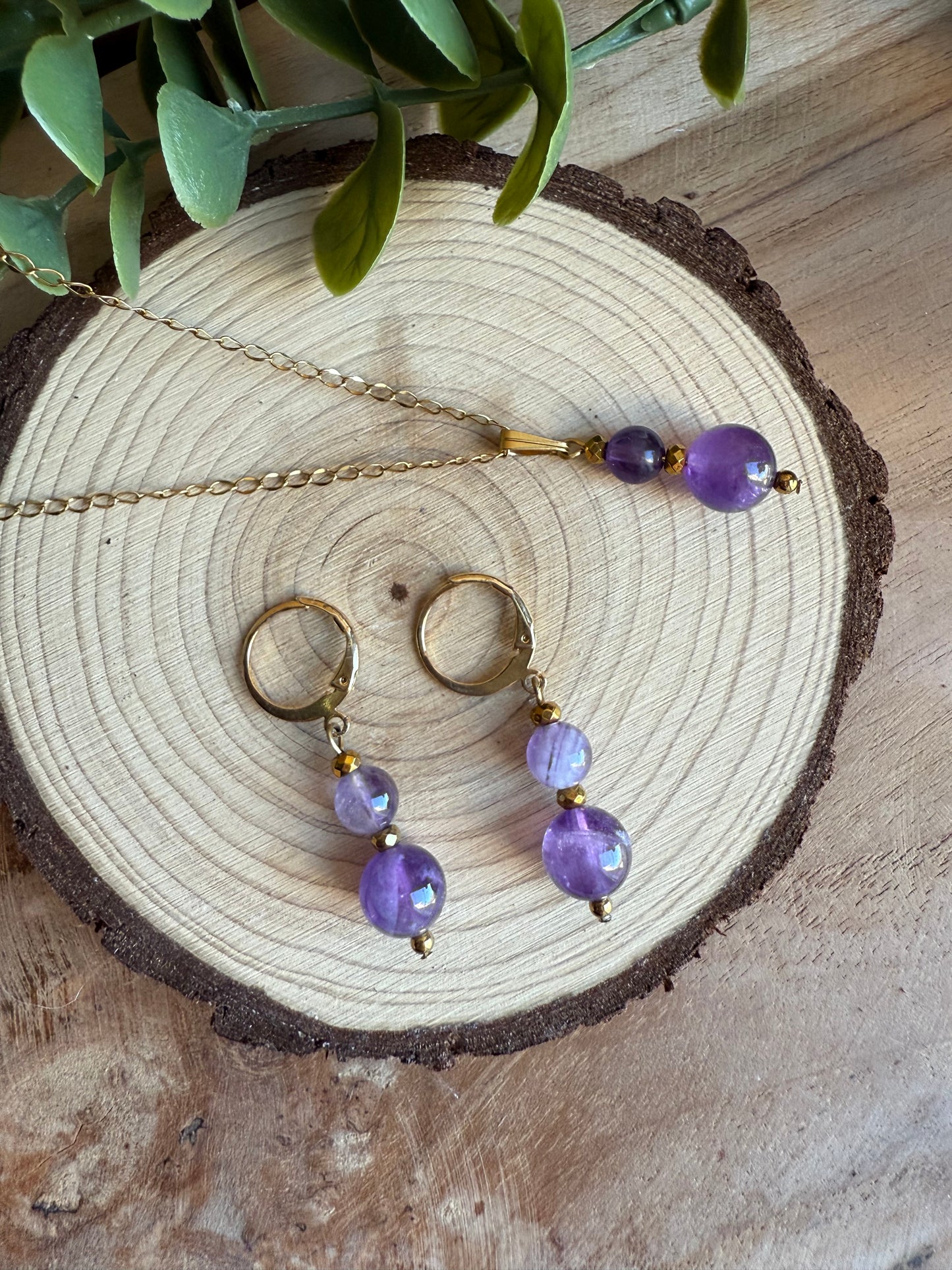 Coffret Boucles / Pendentif - Améthyste