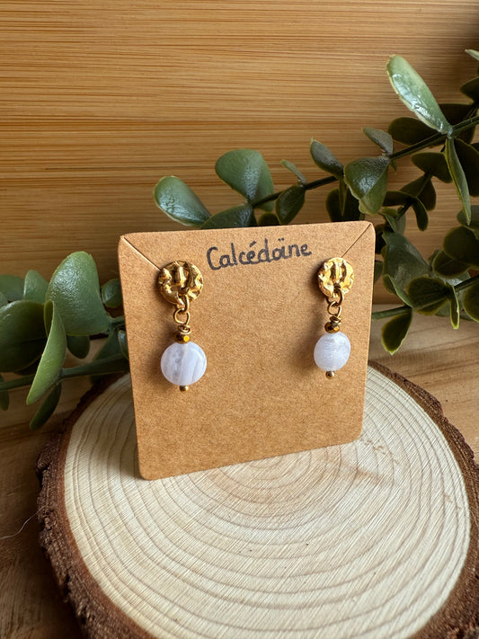 Clous d'oreilles - Calcédoine Bleue