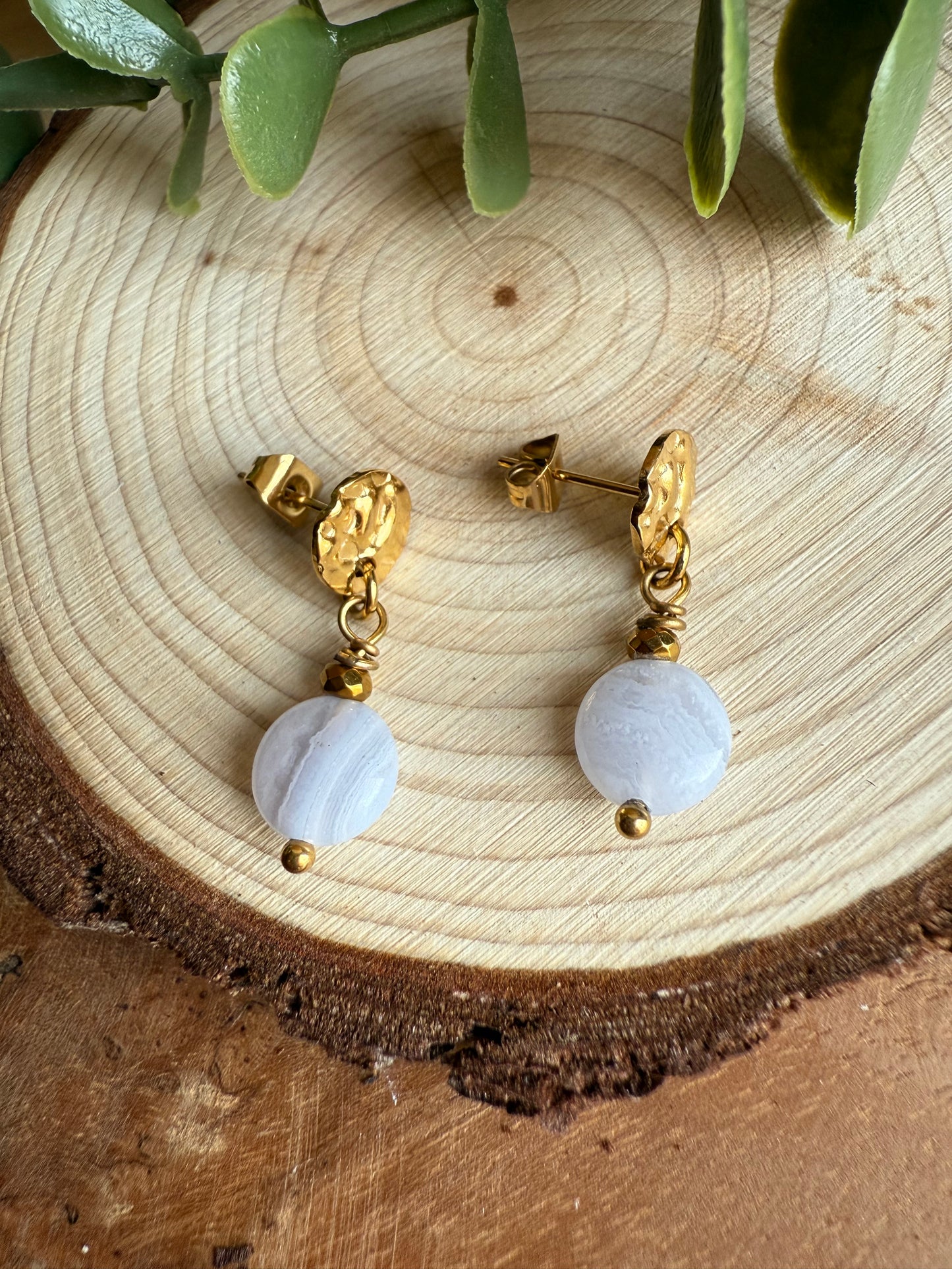 Clous d'oreilles - Calcédoine Bleue